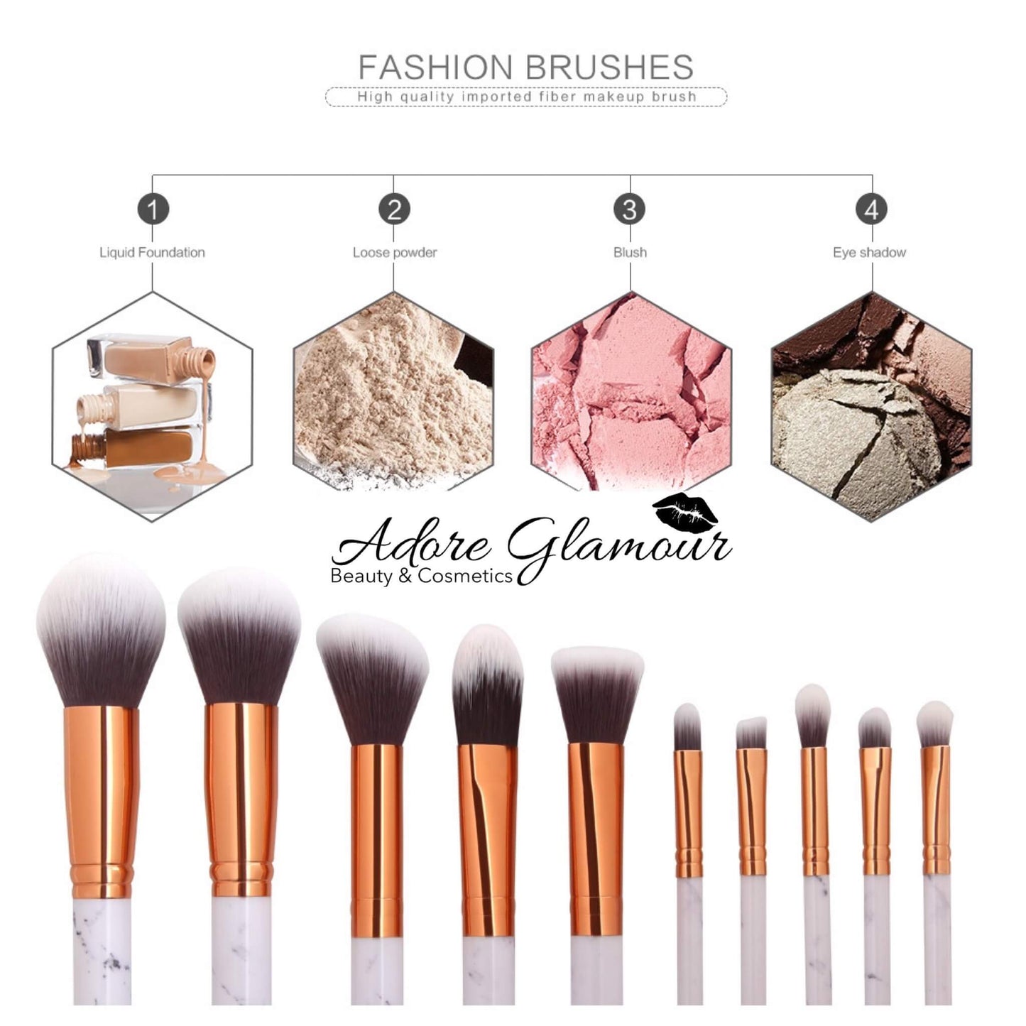 10 Piece Marble Makeup Brush Set With Case